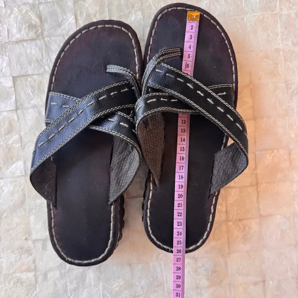 Vintage Y2K Lower East Side Chunky Platform Slide Sandal Shoes brown strappy